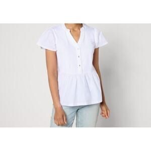 Anybody Flutter Sleeve Knit & Woven Henley White Top Size XS NWOT A643853